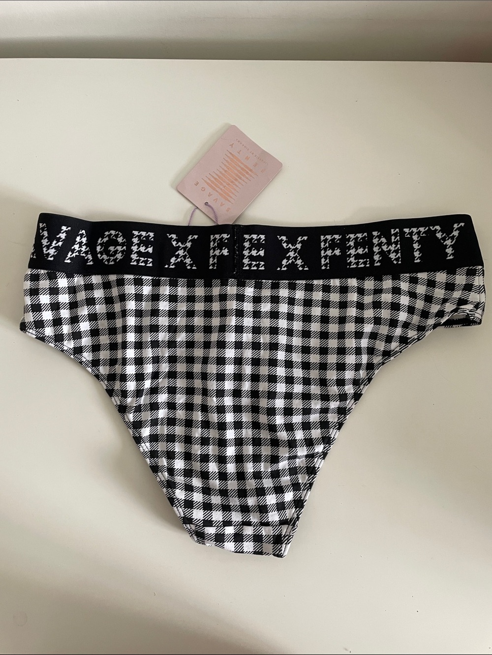 Savage X Fenty Black & White gingham  Logo Bikini Brief underwear